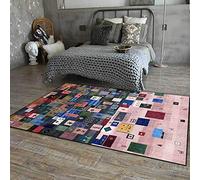 Chanxiang666 Contemporary Carpet Living Room Bedroom Mat 120x250cm Geometric color block patchwork ethnic style Short Pile, Non-Slip Backing, Non-Shedding 120x250cm