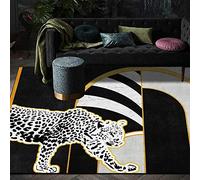 Chanxiang666 Contemporary Carpet Living Room Bedroom Mat 120x250cm Geometric patchwork leopard black and white Short Pile, Non-Slip Backing, Non-Shedding 120x250cm
