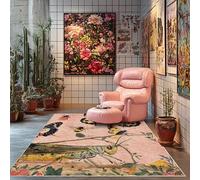 Chanxiang666 Rugs Living Room Large 160x200cm Pink Butterfly Grasshopper in the Countryside Bordered, Soft,Machine washable 160x200cm