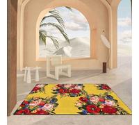 Chanxiang666 Rugs Living Room Large 160x200cm Red flowers with yellow blossoms Bordered, Soft,Machine washable 160x200cm