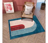 Chanxiang666 Soft Touch Carpets Short Pile Carpets 140x230cm Modern geometric lines in blue and pink For Bedroom Living Room or Any Indoor Space 140x230cm