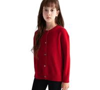 Chanyarn Boy's 100% Merino Wool Cardigan 2025 Fall Winter First-Line Ready to Wear Crew Neck Long Sleeve Seamless Knit Cardigan (Red,130cm)
