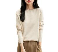 Chanyarn Women's 100% Merino Wool Crewneck Jumper 2024 First-Line Ready to Wear Long Sleeve Seamless Knit Jumper (Beige,L)