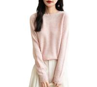 Chanyarn Women's 100% Merino Wool Crewneck Jumper 2024 First-Line Ready to Wear Long Sleeve Seamless Knit Jumper (Pink,S)