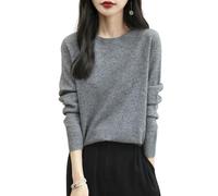Chanyarn Women's 100% Merino Wool Crewneck Jumper 2024 First-Line Ready to Wear Long Sleeve Seamless Knit Jumper (Grey,L)