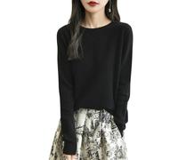 Chanyarn Women's 100% Merino Wool Crewneck Jumper 2024 First-Line Ready to Wear Long Sleeve Seamless Knit Jumper (Black,S)