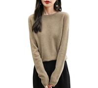 Chanyarn Women's 100% Merino Wool Crewneck Jumper 2024 First-Line Ready to Wear Long Sleeve Seamless Knit Jumper (Tan,M)