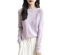 Chanyarn Women's 100% Merino Wool Crewneck Jumper 2024 First-Line Ready to Wear Long Sleeve Seamless Knit Jumper (Light Purple,M)
