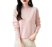 Chanyarn Women's 100% Merino Wool Seamless Jumper Mock Neck First-Line Ready to Wear Long Sleeve Knitted Pullover Tops (Pink,S)