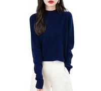 Chanyarn Women's 100% Merino Wool Seamless Jumper Mock Neck First-Line Ready to Wear Long Sleeve Knitted Pullover Tops (Navy Blue,XL)