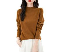 Chanyarn Women's 100% Merino Wool Seamless Jumper Mock Neck First-Line Ready to Wear Long Sleeve Knitted Pullover Tops (Caramel,XL)