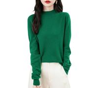 Chanyarn Women's 100% Merino Wool Seamless Jumper Mock Neck First-Line Ready to Wear Long Sleeve Knitted Pullover Tops (Green,L)