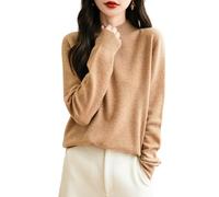 Chanyarn Women's 100% Merino Wool Seamless Jumper Mock Neck First-Line Ready to Wear Long Sleeve Knitted Pullover Tops (Khaki,S)