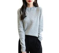 Chanyarn Women's 100% Merino Wool Seamless Jumper Mock Neck First-Line Ready to Wear Long Sleeve Knitted Pullover Tops (Light Grey,L)