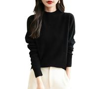 Chanyarn Women's 100% Merino Wool Seamless Jumper Mock Neck First-Line Ready to Wear Long Sleeve Knitted Pullover Tops (Black,L)