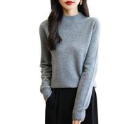 Chanyarn Women's 100% Merino Wool Seamless Jumper Mock Neck First-Line Ready to Wear Long Sleeve Knitted Pullover Tops (Grey,S)