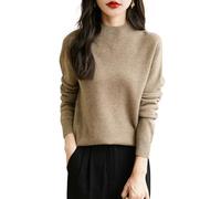 Chanyarn Women's 100% Merino Wool Seamless Jumper Mock Neck First-Line Ready to Wear Long Sleeve Knitted Pullover Tops (Tan,XL)
