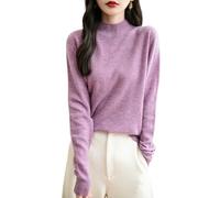 Chanyarn Women's 100% Merino Wool Seamless Jumper Mock Neck First-Line Ready to Wear Long Sleeve Knitted Pullover Tops (Purple,M)