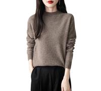 Chanyarn Women's 100% Merino Wool Seamless Jumper Mock Neck First-Line Ready to Wear Long Sleeve Knitted Pullover Tops (Brown,XL)