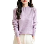Chanyarn Women's 100% Merino Wool Seamless Jumper Mock Neck First-Line Ready to Wear Long Sleeve Knitted Pullover Tops (Light Purple,L)