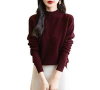 Chanyarn Women's 100% Merino Wool Seamless Jumper Mock Neck First-Line Ready to Wear Long Sleeve Knitted Pullover Tops (Dark Red,L)