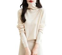 Chanyarn Women's 100% Merino Wool Seamless Jumper Turtleneck First-Line Ready to Wear Long Sleeve Knitted Pullover Tops (Beige,S)