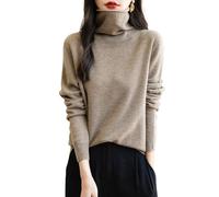 Chanyarn Women's 100% Merino Wool Seamless Jumper Turtleneck First-Line Ready to Wear Long Sleeve Knitted Pullover Tops (Tan,M)