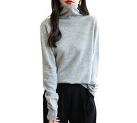 Chanyarn Women's 100% Merino Wool Seamless Jumper Turtleneck First-Line Ready to Wear Long Sleeve Knitted Pullover Tops (Light Grey,L)