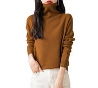 Chanyarn Women's 100% Merino Wool Seamless Jumper Turtleneck First-Line Ready to Wear Long Sleeve Knitted Pullover Tops (Caramel,XL)