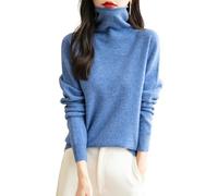 Chanyarn Women's 100% Merino Wool Seamless Jumper Turtleneck First-Line Ready to Wear Long Sleeve Knitted Pullover Tops (Star Blue,XL)