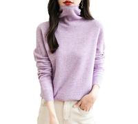 Chanyarn Women's 100% Merino Wool Seamless Jumper Turtleneck First-Line Ready to Wear Long Sleeve Knitted Pullover Tops (Light Purple,L)