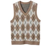 Chanyarn Women's 100% Merino Wool Sweater Vest 2024 Fall Winter Diamond Lattice V Neck Sleeveless Knit Sweater Vest, Tan, L