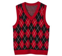 Chanyarn Women's 100% Merino Wool Sweater Vest 2024 Fall Winter Diamond Lattice V Neck Sleeveless Knit Sweater Vest, Maroon, Large