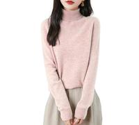 Chanyarn Women's 100% Merino Wool Turtleneck Jumper 2024 First-Line Ready to Wear Long Sleeve Seamless Knit Pullover (Pink,L)