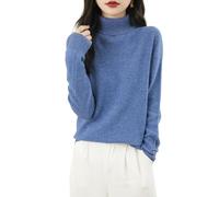 Chanyarn Women's 100% Merino Wool Turtleneck Jumper 2024 First-Line Ready to Wear Long Sleeve Seamless Knit Pullover (Star Blue,M)