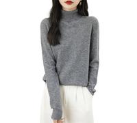 Chanyarn Women's 100% Merino Wool Turtleneck Jumper 2024 First-Line Ready to Wear Long Sleeve Seamless Knit Pullover (Grey,S)