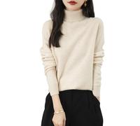 Chanyarn Women's 100% Merino Wool Turtleneck Jumper 2024 First-Line Ready to Wear Long Sleeve Seamless Knit Pullover (Beige,XL)