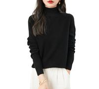 Chanyarn Women's 100% Merino Wool Turtleneck Jumper 2024 First-Line Ready to Wear Long Sleeve Seamless Knit Pullover (Black,XL)