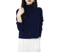 Chanyarn Women's 100% Merino Wool Turtleneck Jumper 2024 First-Line Ready to Wear Long Sleeve Seamless Knit Pullover (Navy Blue,XL)