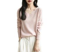 Chanyarn Women's 100% Merino Wool V Neck Jumper 2024 First-Line Ready to Wear Casual Long Sleeve Seamless Knit Jumper (Pink,L)