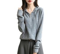 Chanyarn Women's 100% Merino Wool Zip Up Hoodies 2024 Fall Winter Warm Long Sleeve Knit Sweatshirt Cardigan with Pocket, Grey, M