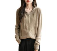 Chanyarn Women's 100% Merino Wool Zip Up Hoodies 2025 Fall Winter Warm Long Sleeve Knit Sweatshirt Cardigan with Pocket, Tan, Small