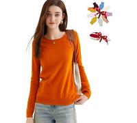 Chanyarn Women's 100% Pure Cashmere Jumper 2025 Fall Winter Crew Neck Super Warm Soft Long Sleeve Knitted Pullover (Orange,M)