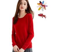 Chanyarn Women's 100% Pure Cashmere Jumper 2025 Fall Winter Crew Neck Super Warm Soft Long Sleeve Knitted Pullover (Red,S)