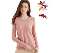 Chanyarn Women's 100% Pure Cashmere Jumper 2025 Fall Winter Crew Neck Super Warm Soft Long Sleeve Knitted Pullover (Pink,XL)