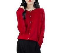 Chanyarn Women's Crewneck 100% Merino Wool Jumper 2025 Spring Fall Solid Long Sleeve Seamless Knitted Cardigan Jumper (Maroon,XL)