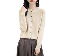Chanyarn Women's Crewneck 100% Merino Wool Jumper 2025 Spring Fall Solid Long Sleeve Seamless Knitted Cardigan Jumper (Beige,M)