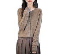 Chanyarn Women's Crewneck 100% Merino Wool Jumper 2025 Spring Fall Solid Long Sleeve Seamless Knitted Cardigan Jumper (Tan,L)