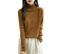 Chanyarn Women's Turtleneck 100% Merino Wool Jumper 2025 Fall Winter Classic Warm Soft Raglan Long Sleeve Knit Jumper (Caramel,XL)