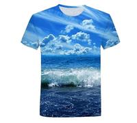 CHANYI Mens 3D Print t-Shirts 3D Printed Seaside Scenery T-Shirt for Men Ocean Beach Pattern Tees Summer Harajuku Loose Round Neck Tops Short SLE